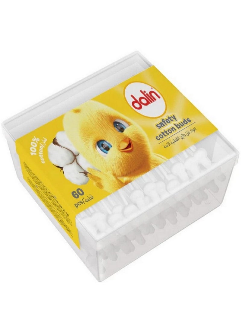 دالين أعواد قطنية آمنة 100%، 60 قطعة - Image 1